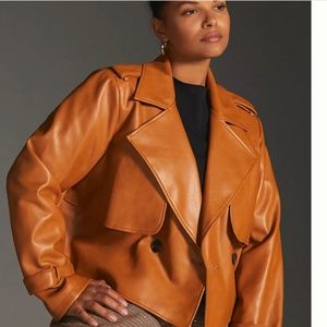 Avec Les Filles Faux Leather Jacket Double Breasted in Caramel (Size XS)